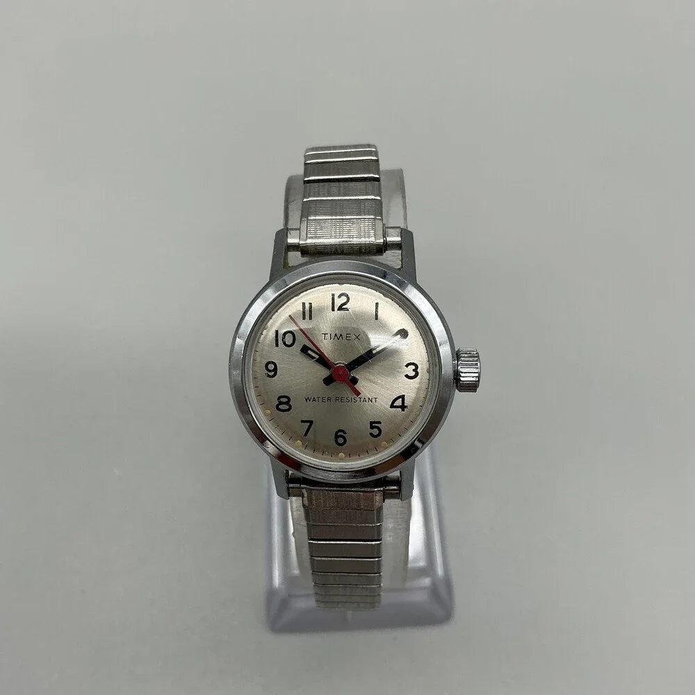 Vintage Timex Womens Watch 24mm Silver Dial Water Resistant Manual Wind